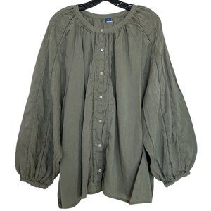 Old Navy Blouse Womens Size XXL 2XL Green Button Peasant‎ Bohemian